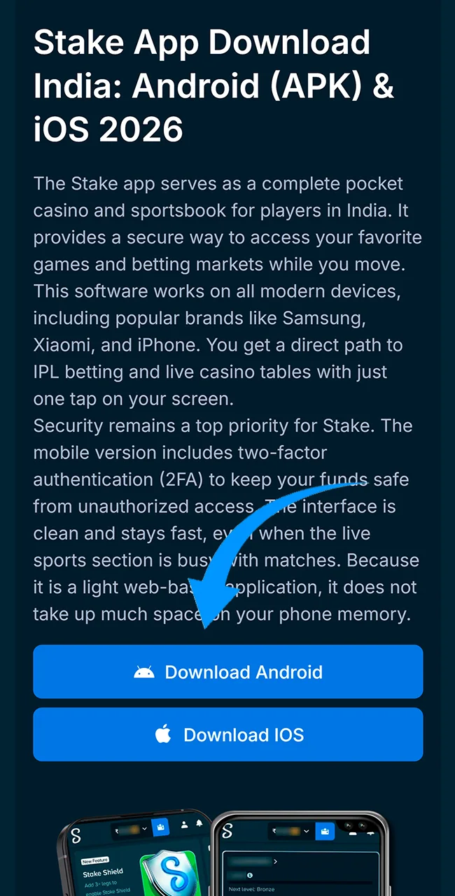 User opening the downloaded Stake application on Android.