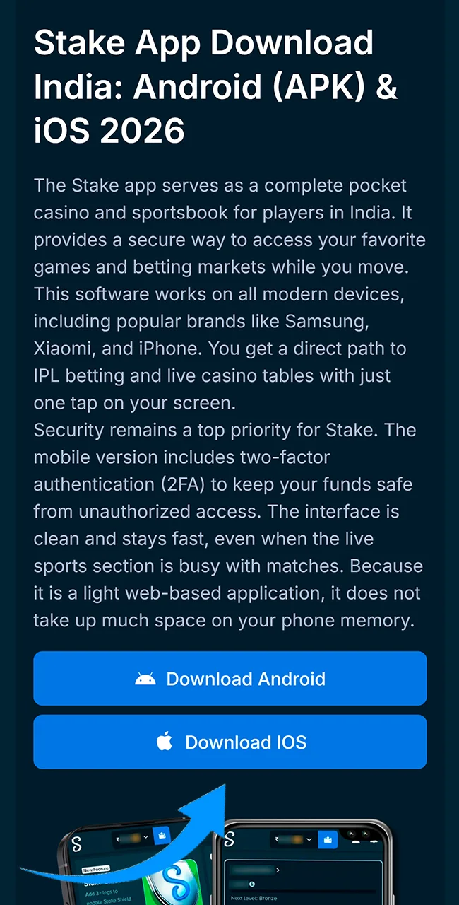 User launching the Stake web app from iOS browser.