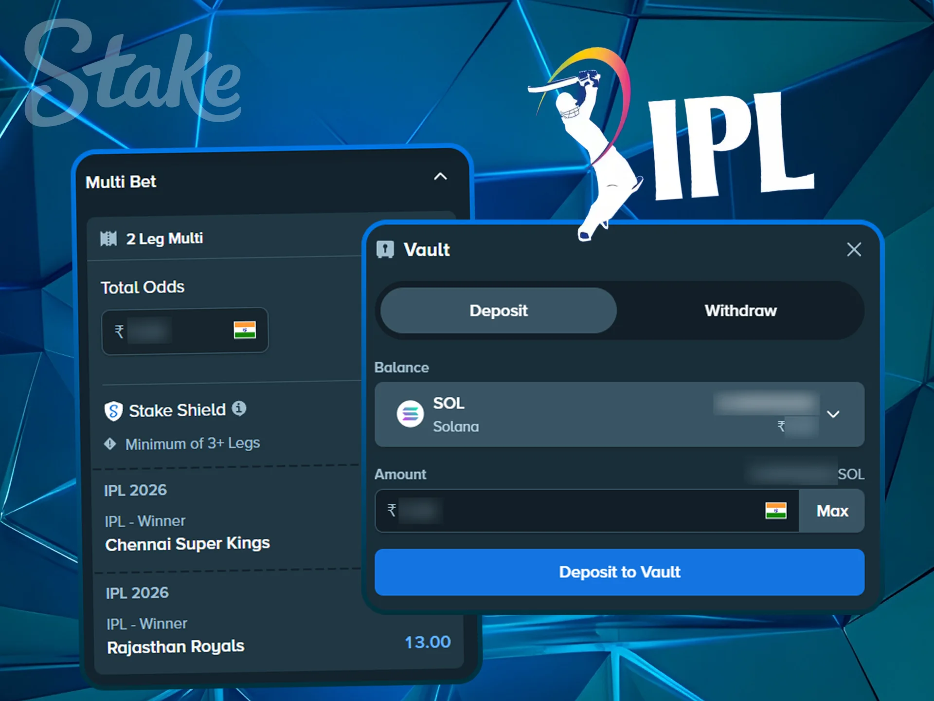 Deposit screen featuring IPL-specific promotional branding.
