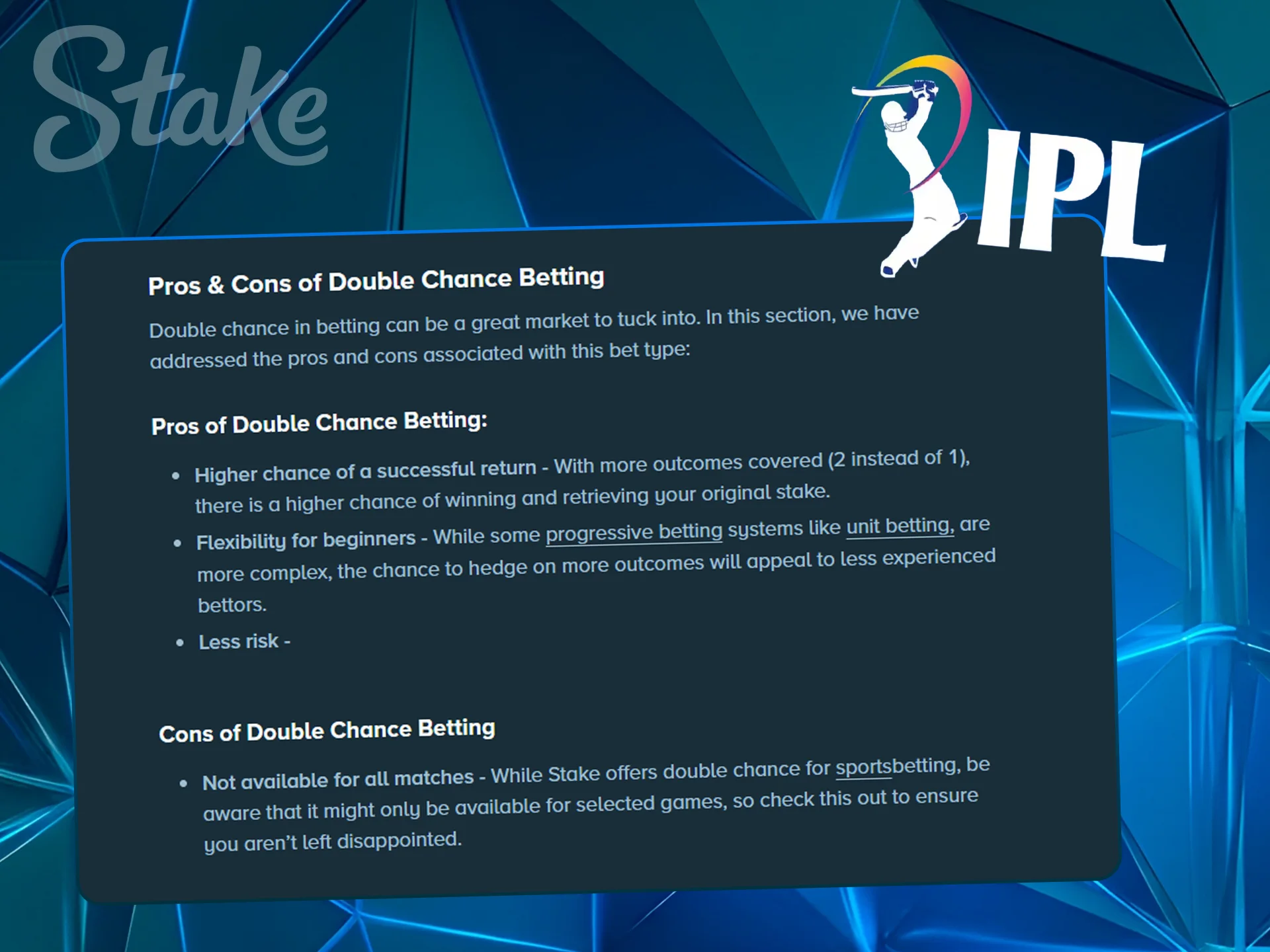 Banner advertising double winnings on selected IPL matches.