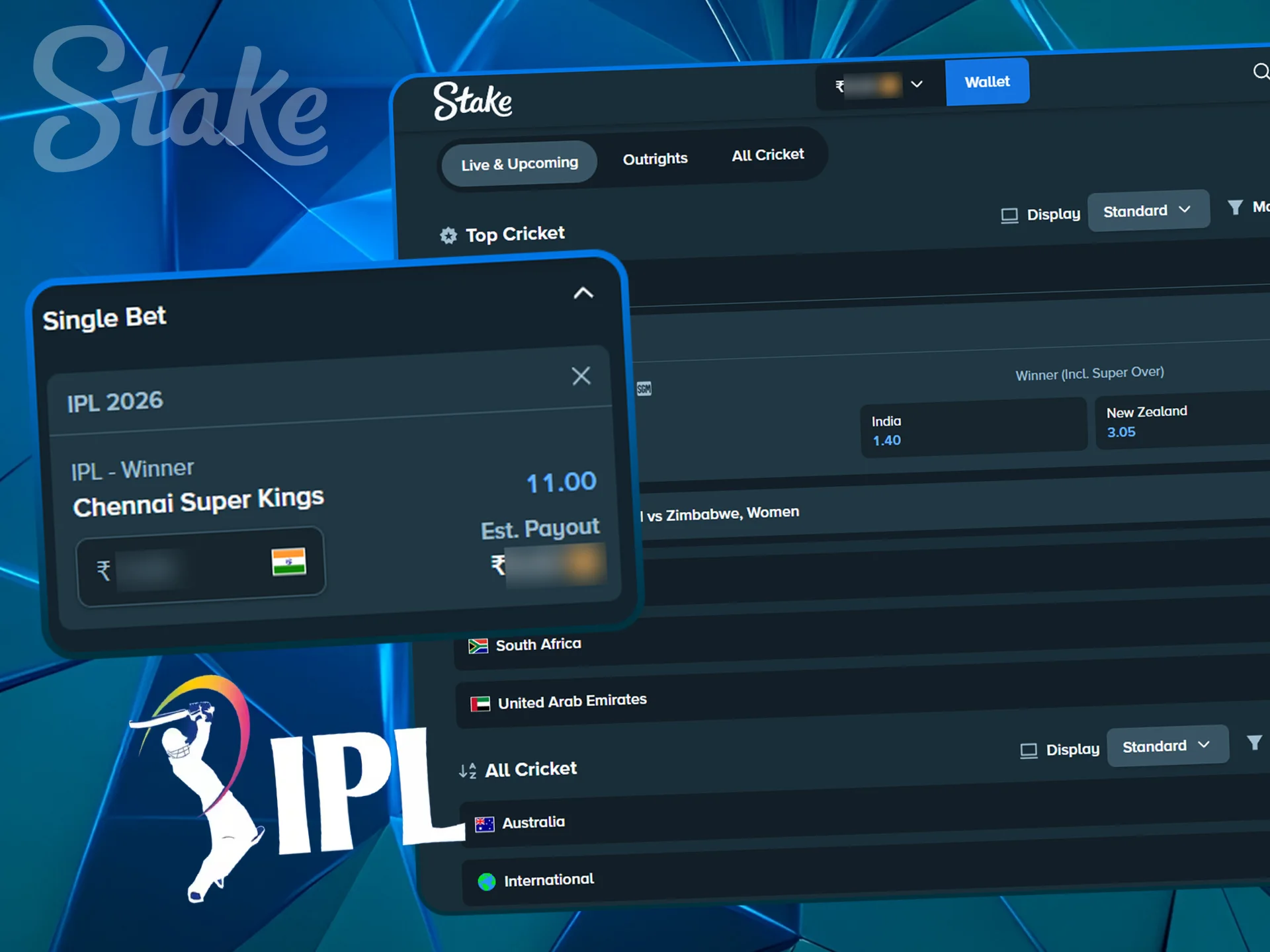 Over/under betting market for IPL total match runs.