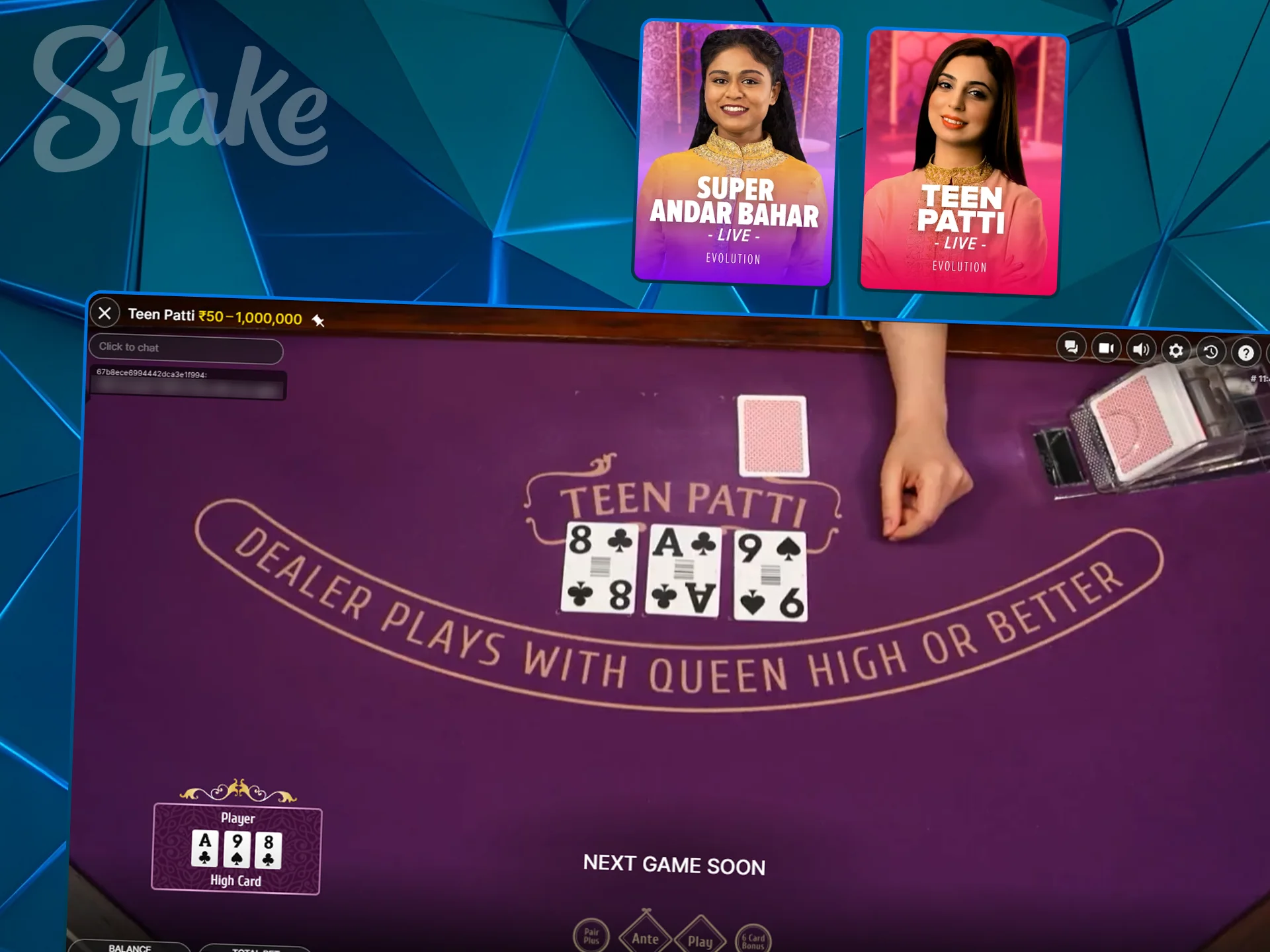 Live dealer hosting Andar Bahar card game.