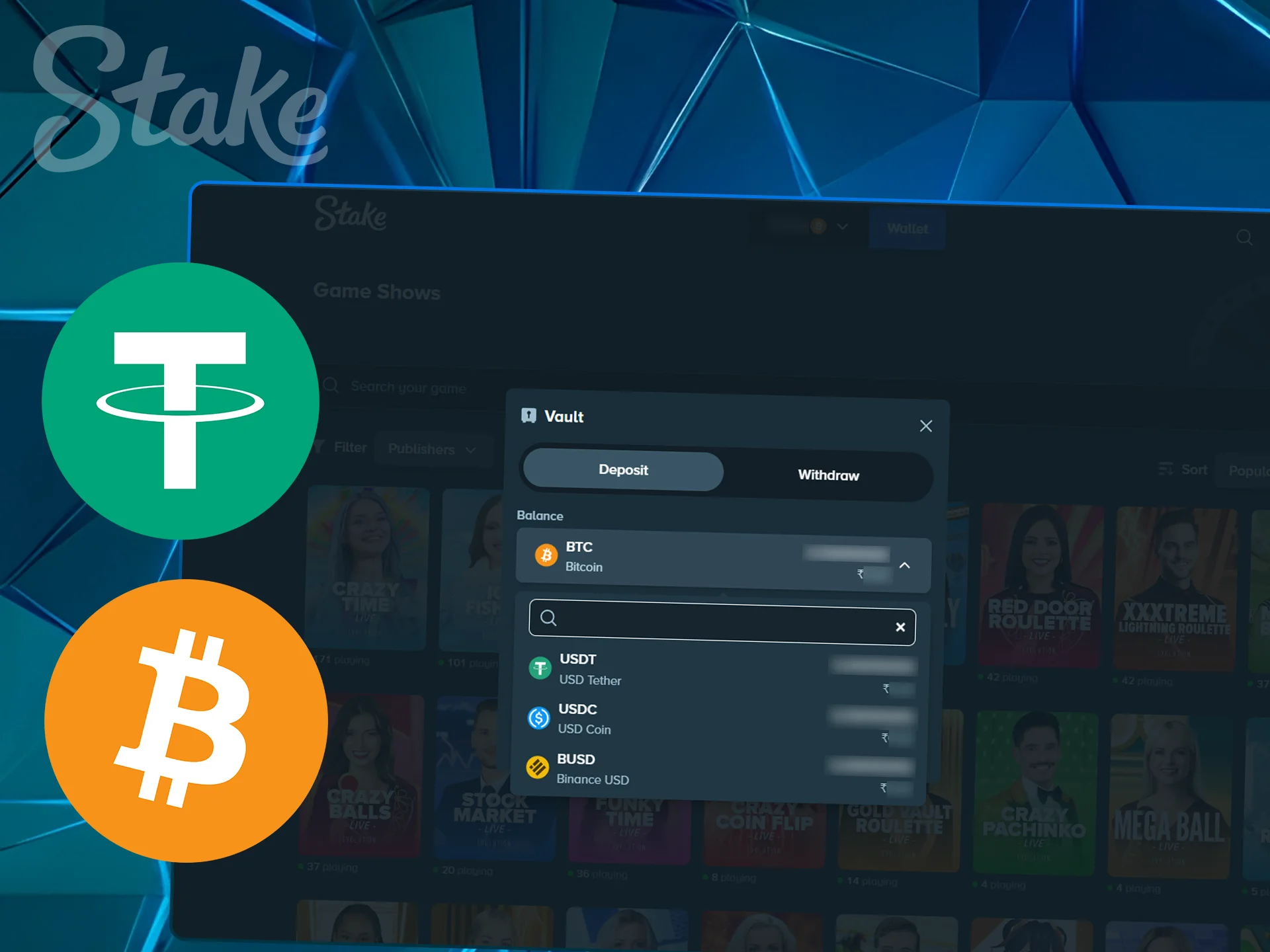 Guide showing cryptocurrency deposit options and logos.