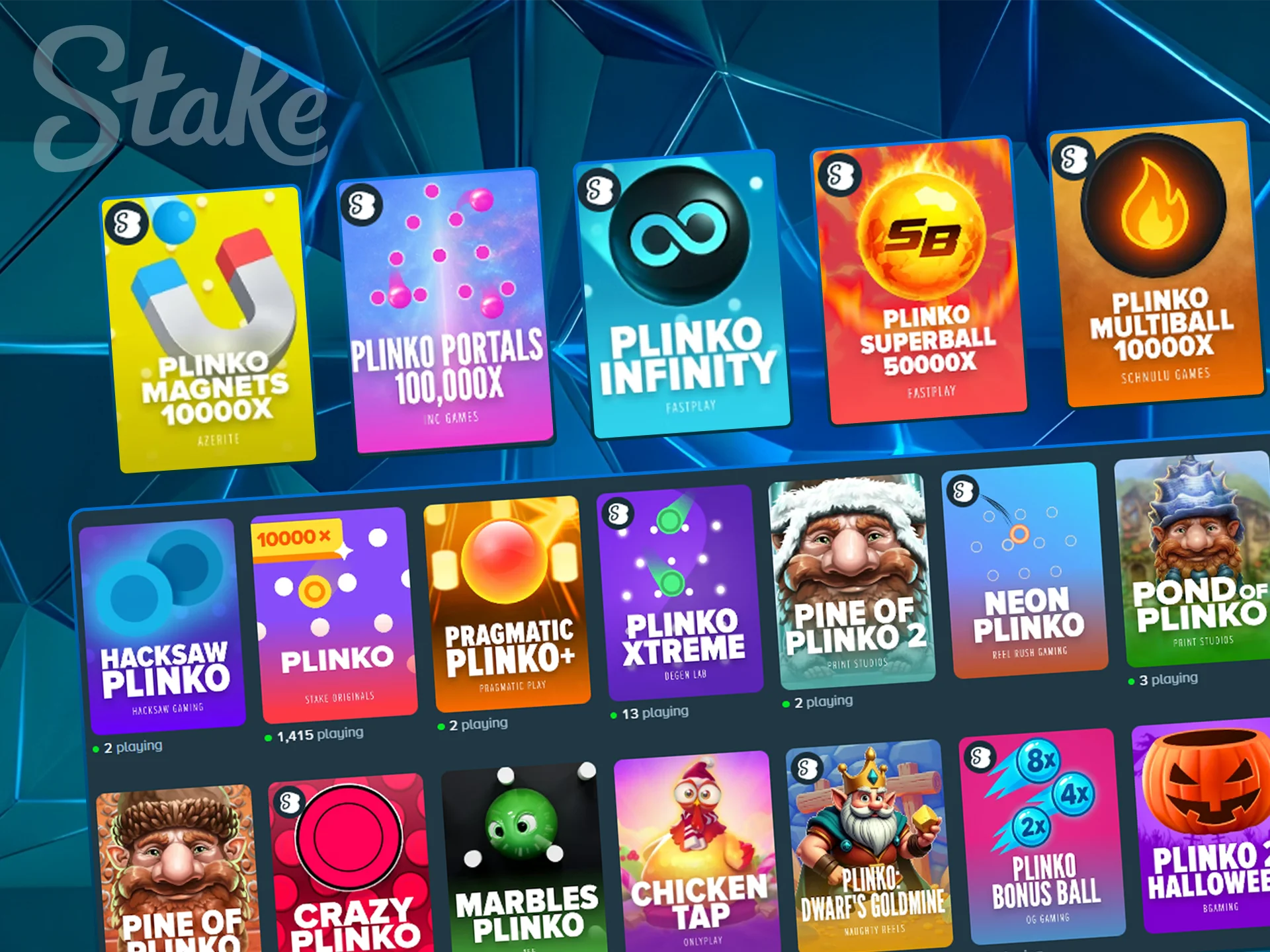 Colorful grid of Plinko games.