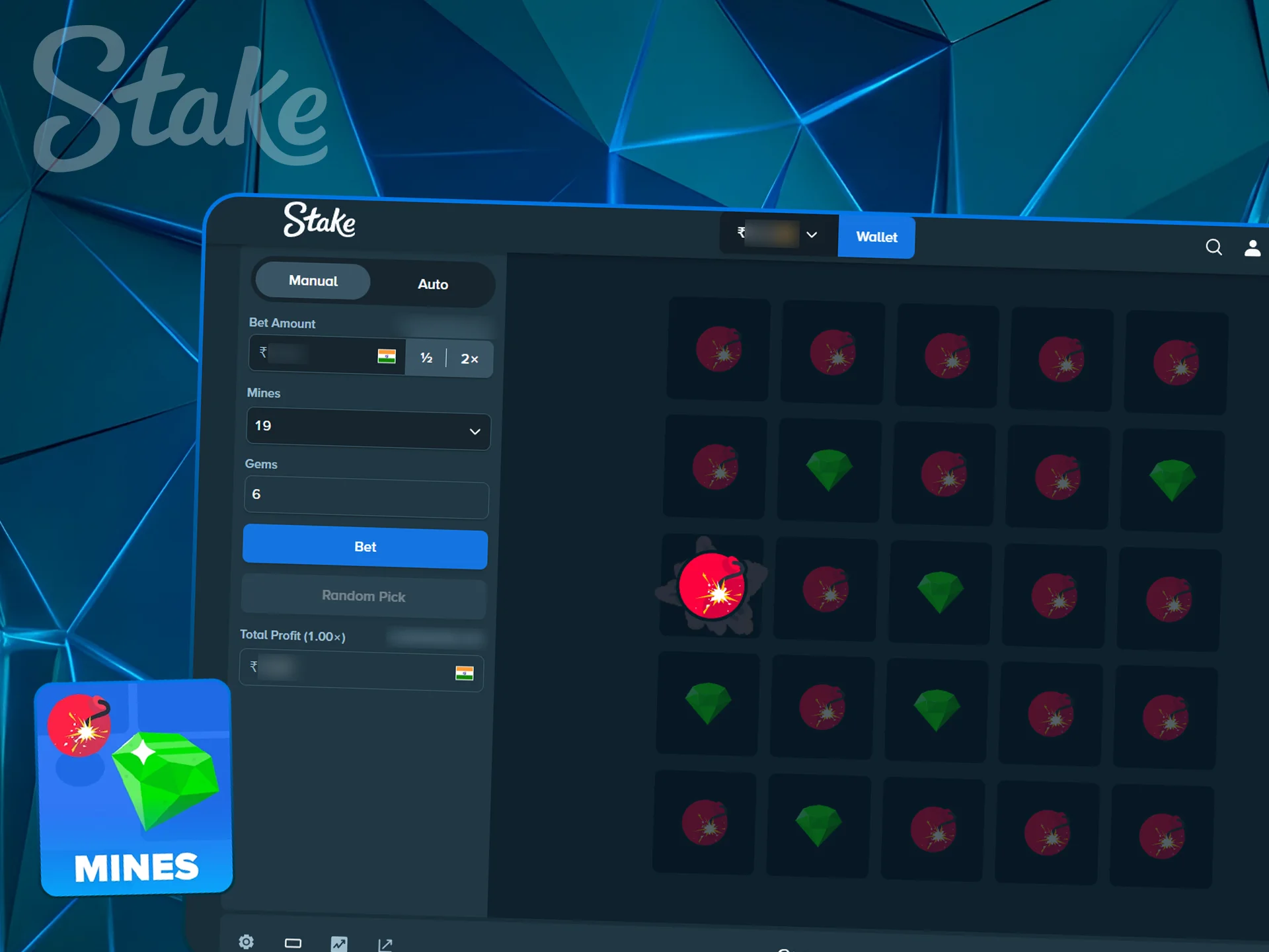 Strategy guide interface for playing Mines with 1:1 odds.