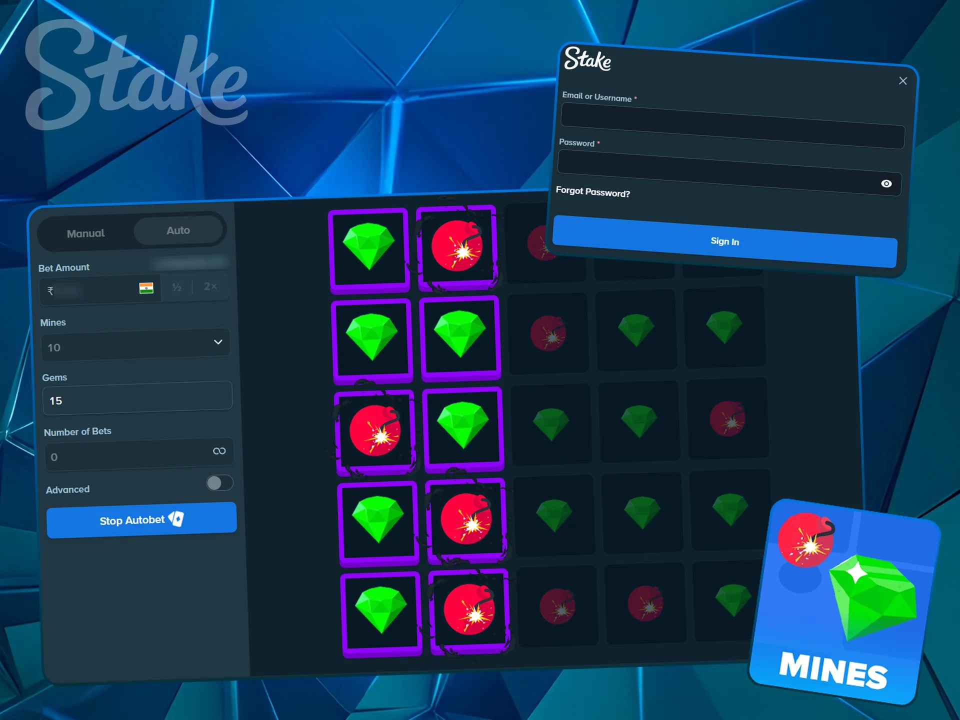 Instructional overlay with steps on how to play Mines.