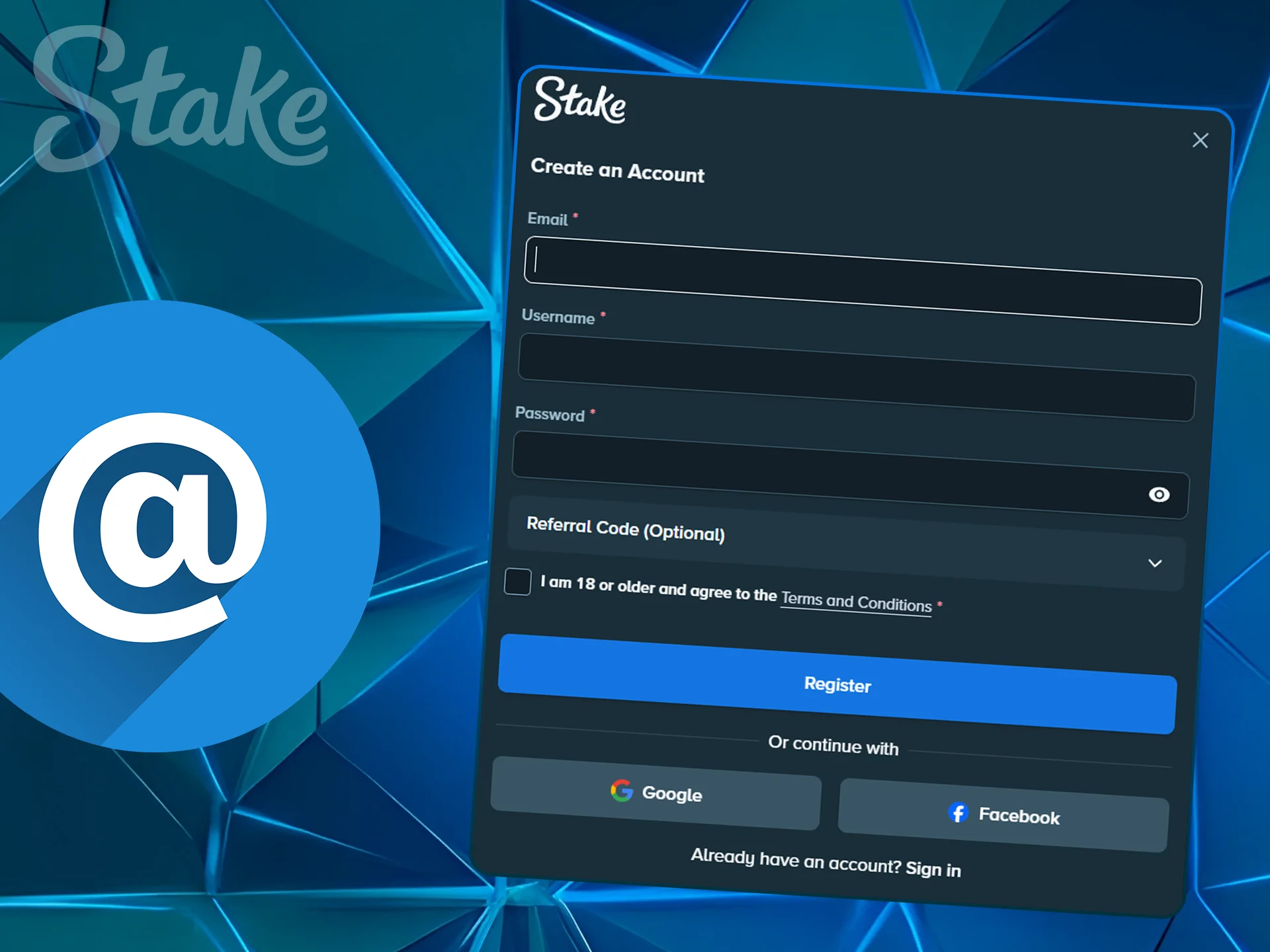 Digital form for confirming account via email address.