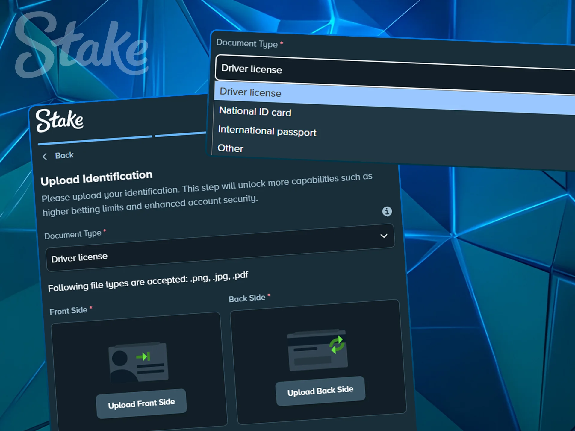 Document upload section for identity and KYC verification.