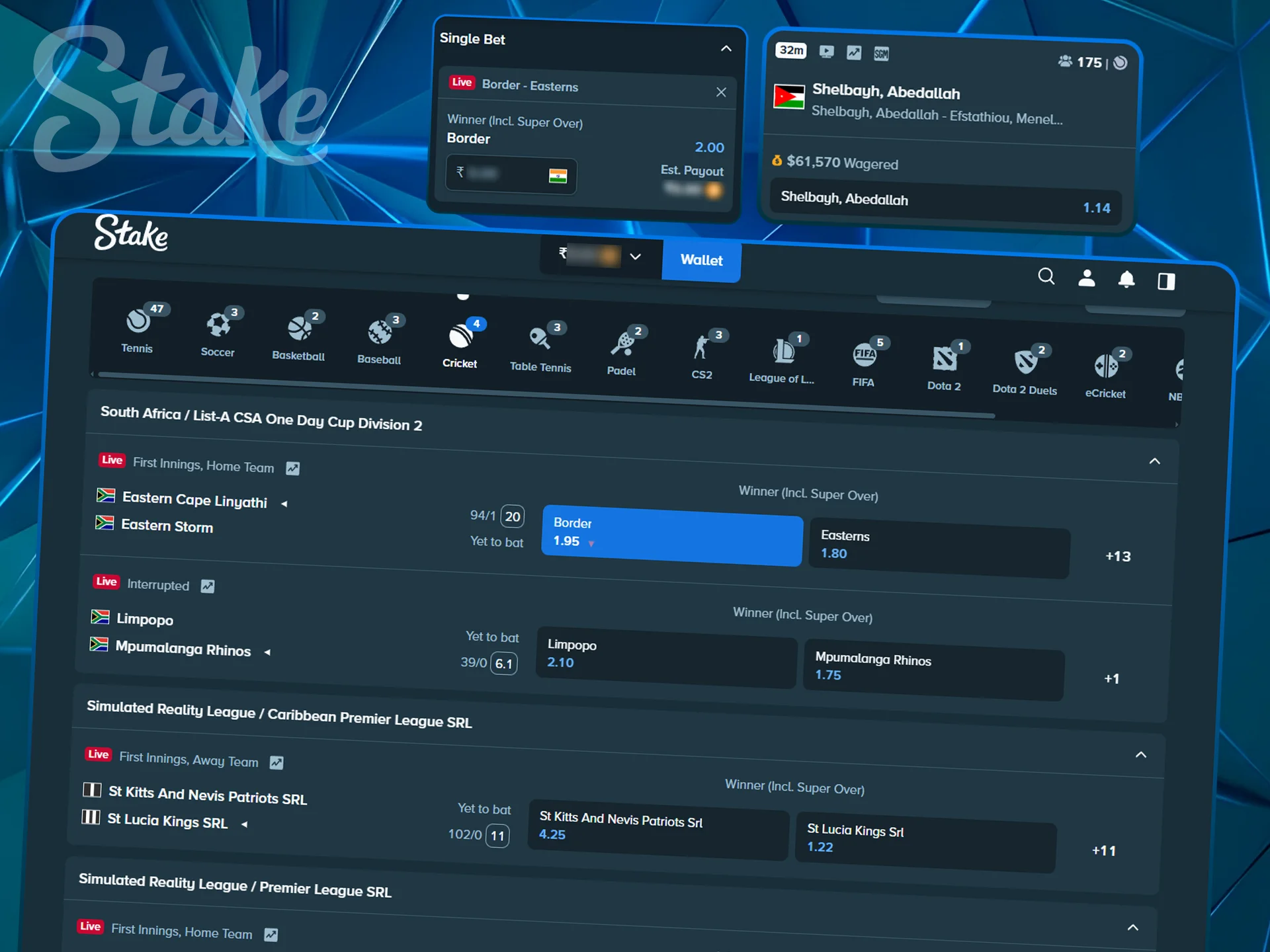 Interface focused on placing a single straightforward wager.