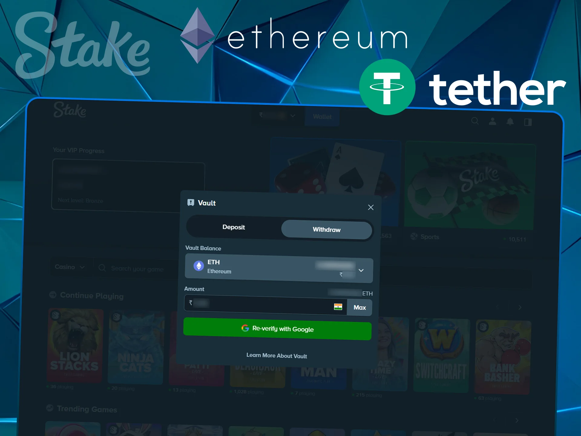 Dropdown menu for selecting a blockchain network for withdrawal.
