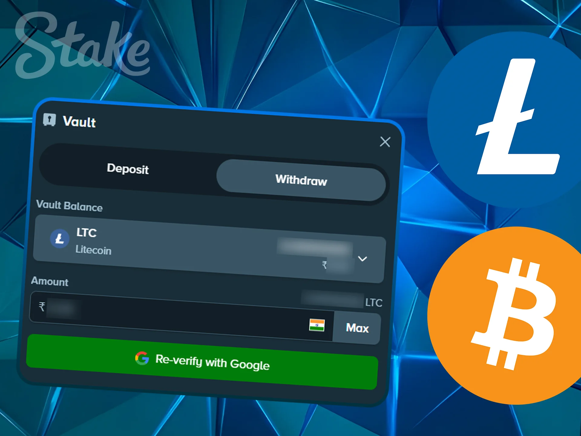 Interface for entering crypto wallet address and cashout amount.